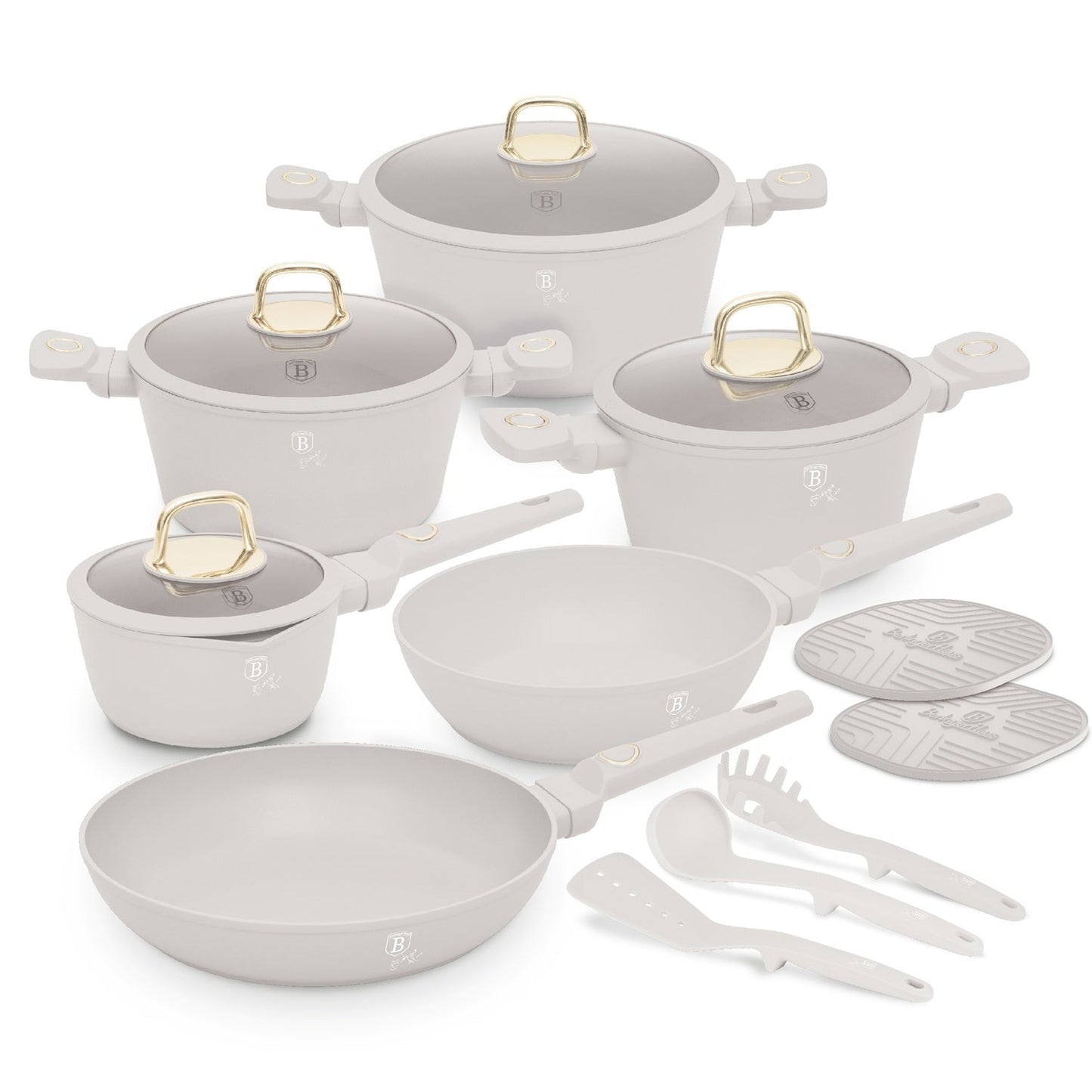 Berlinger Haus 15-Piece Non-Stick Titan Pro Coating Cookware Set - Sahara
