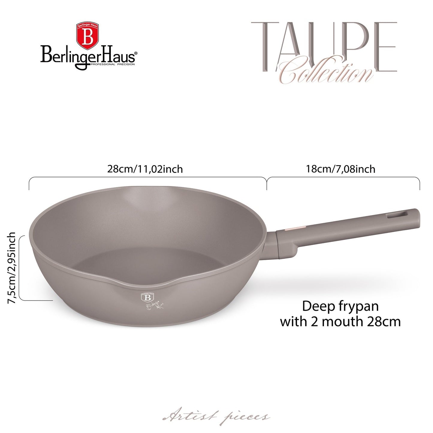 Berlinger Haus 28cm Titan Pro Non-Stick Coating Deep Frypan – Taupe
