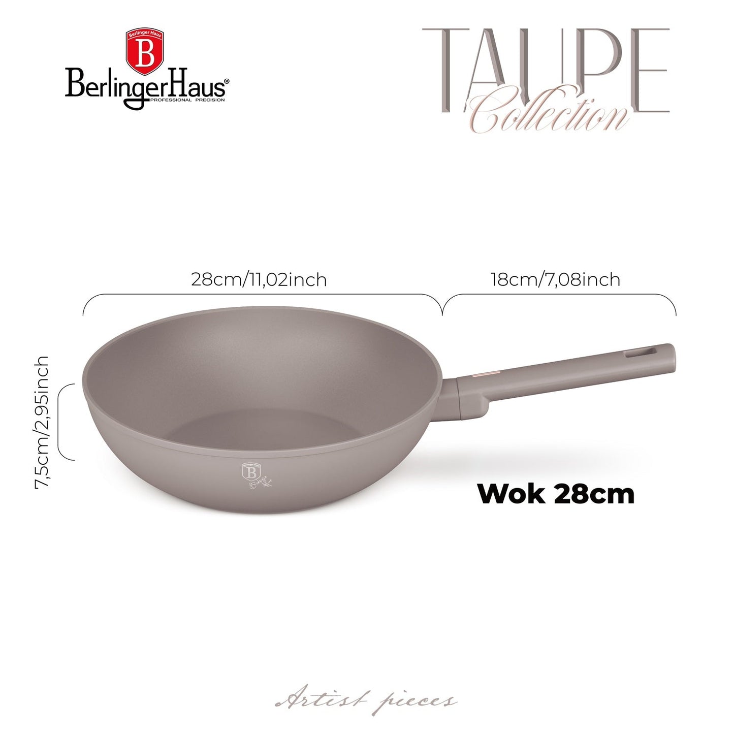 Berlinger Haus 28cm Titan Pro Non-Stick Coating Wok - Taupe