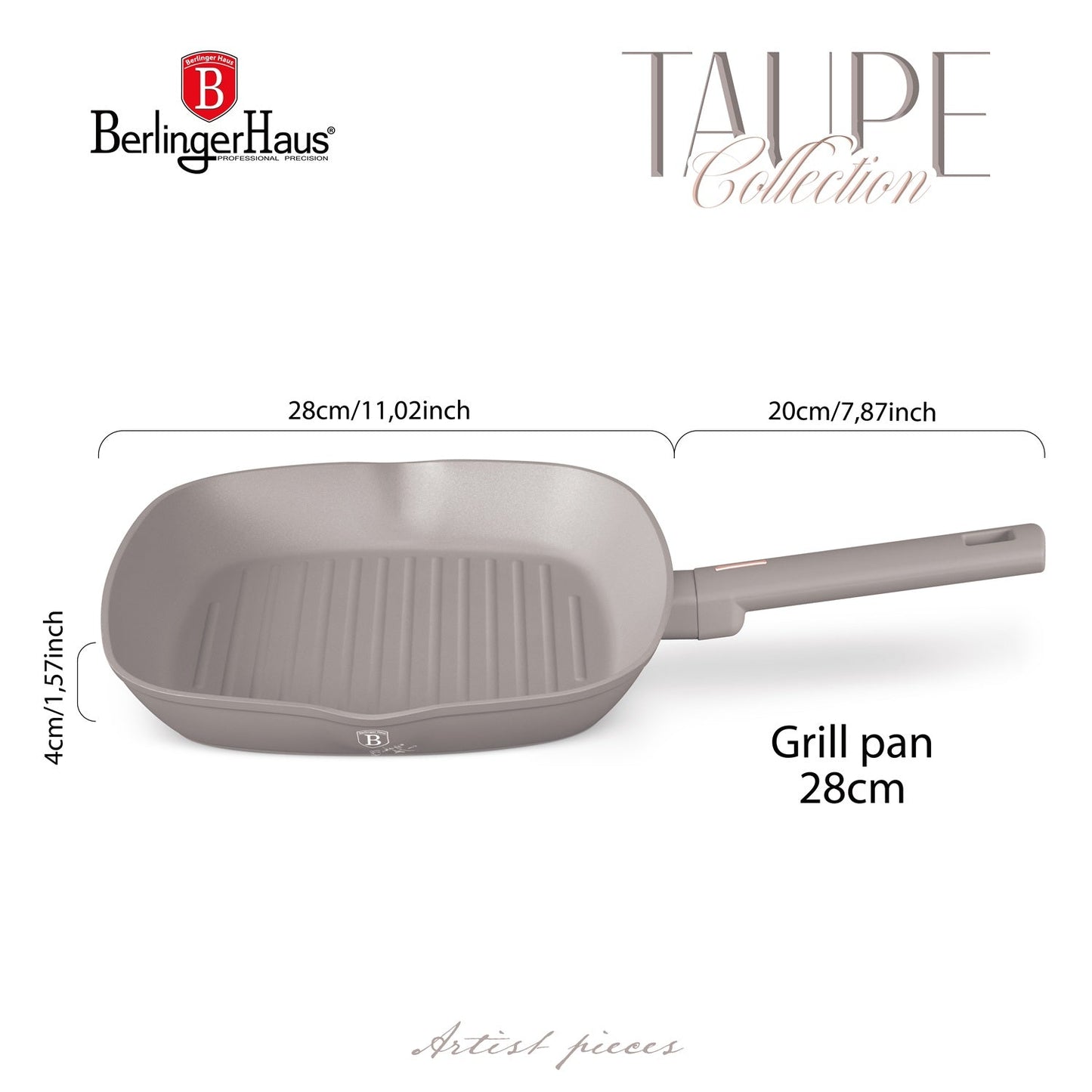 Berlinger Haus 28cm Titan Pro Non-Stick Coating Grill Pan - Taupe