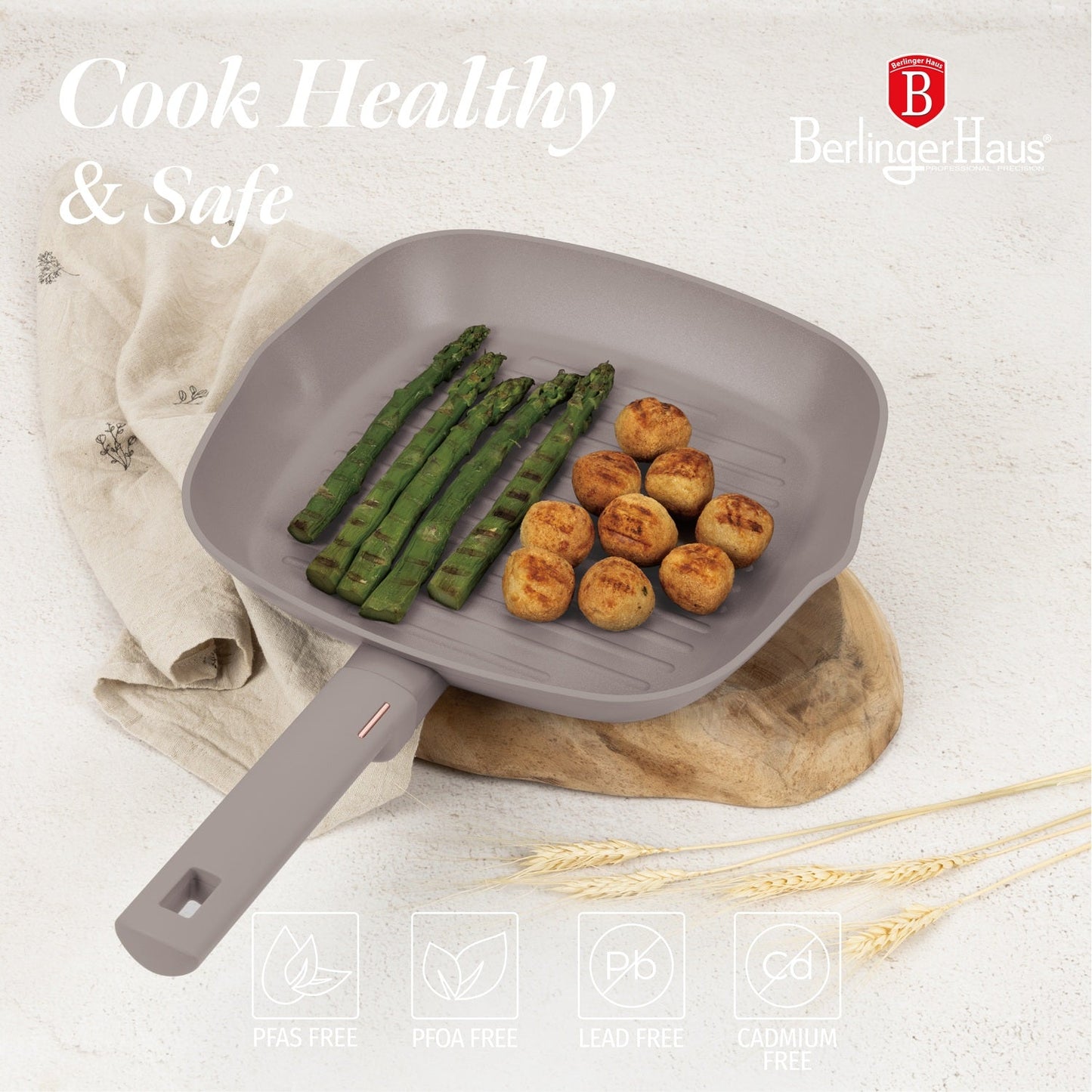 Berlinger Haus 28cm Titan Pro Non-Stick Coating Grill Pan - Taupe