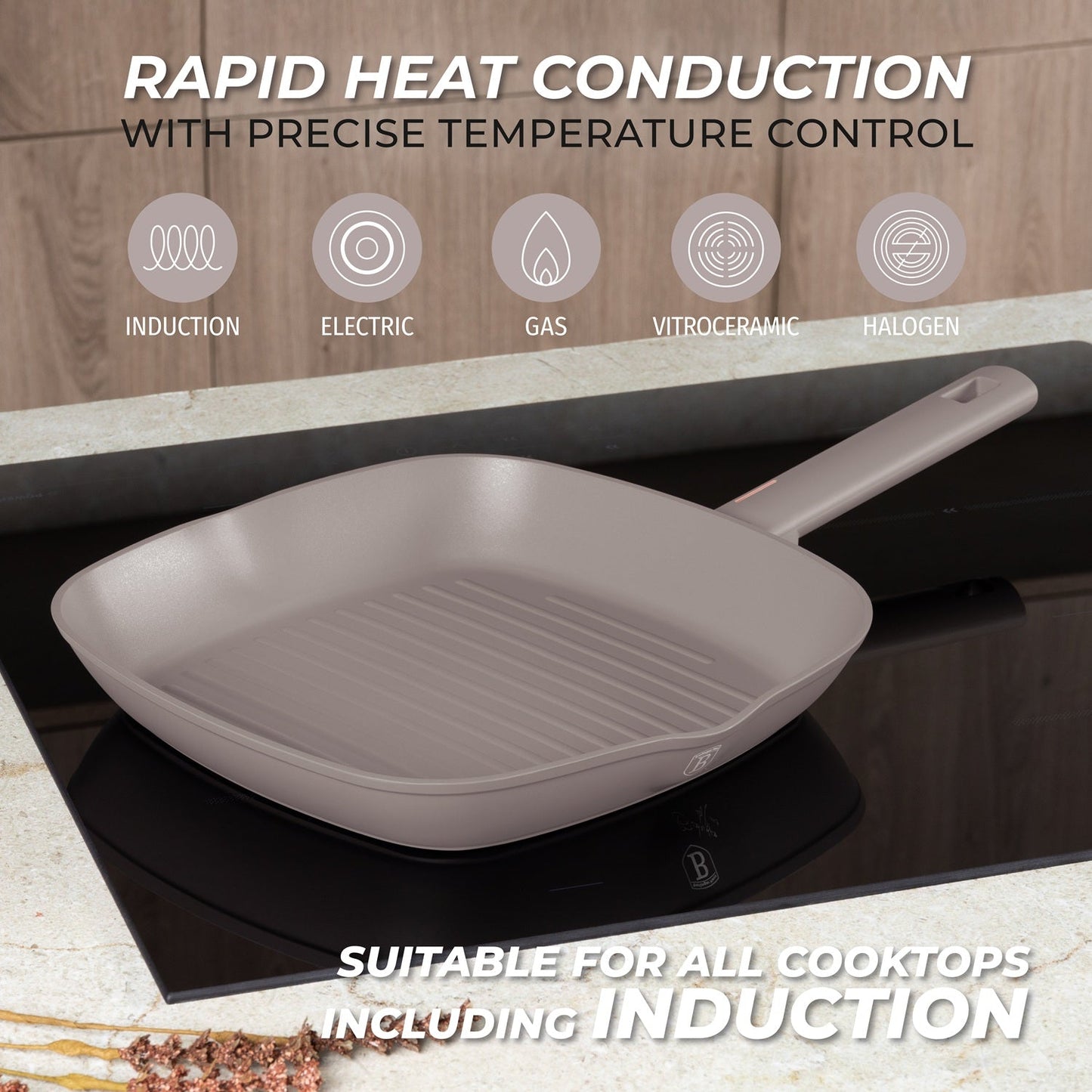 Berlinger Haus 28cm Titan Pro Non-Stick Coating Grill Pan - Taupe