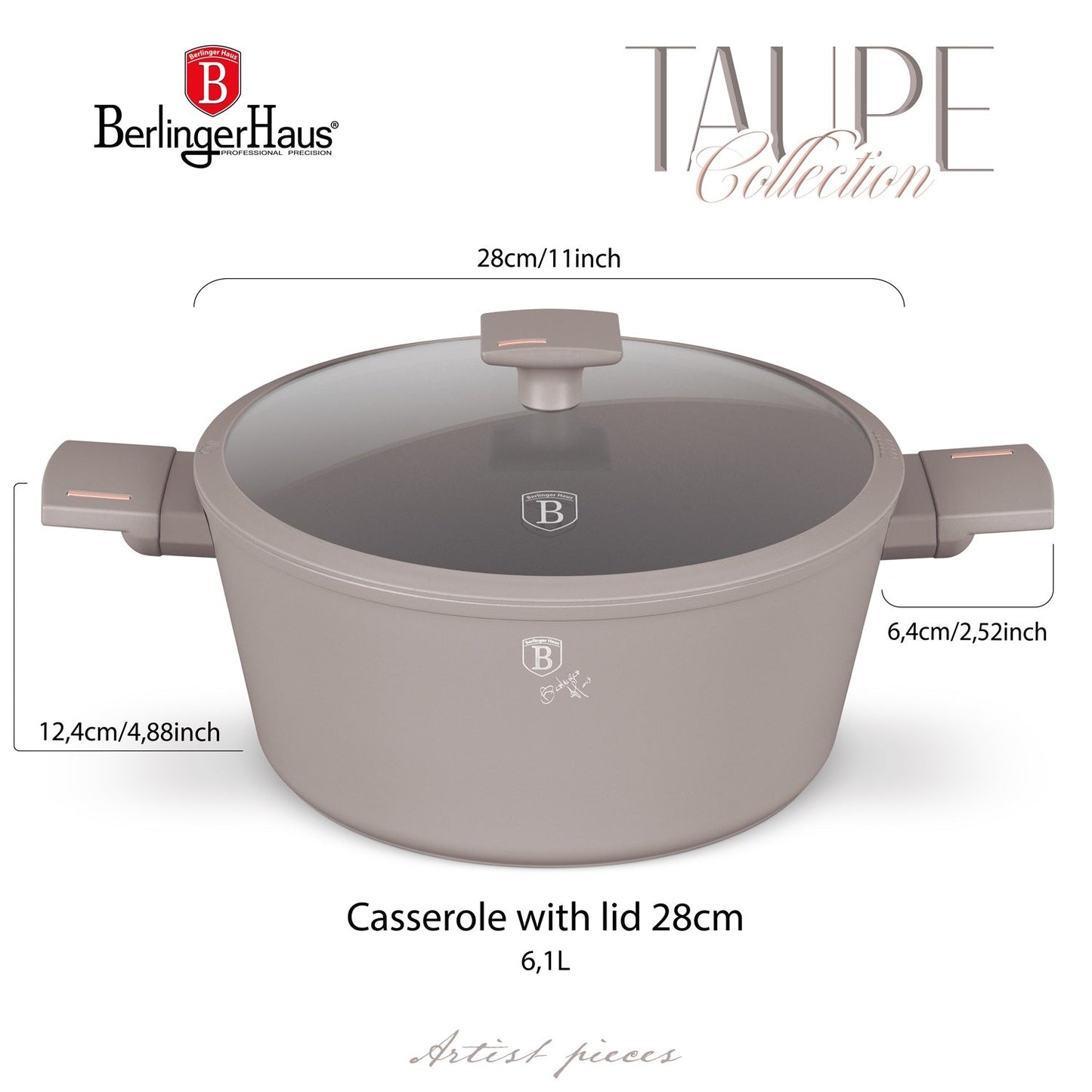 Berlinger Haus 28cm Titan Pro Non-Stick Coating Casserole - Taupe