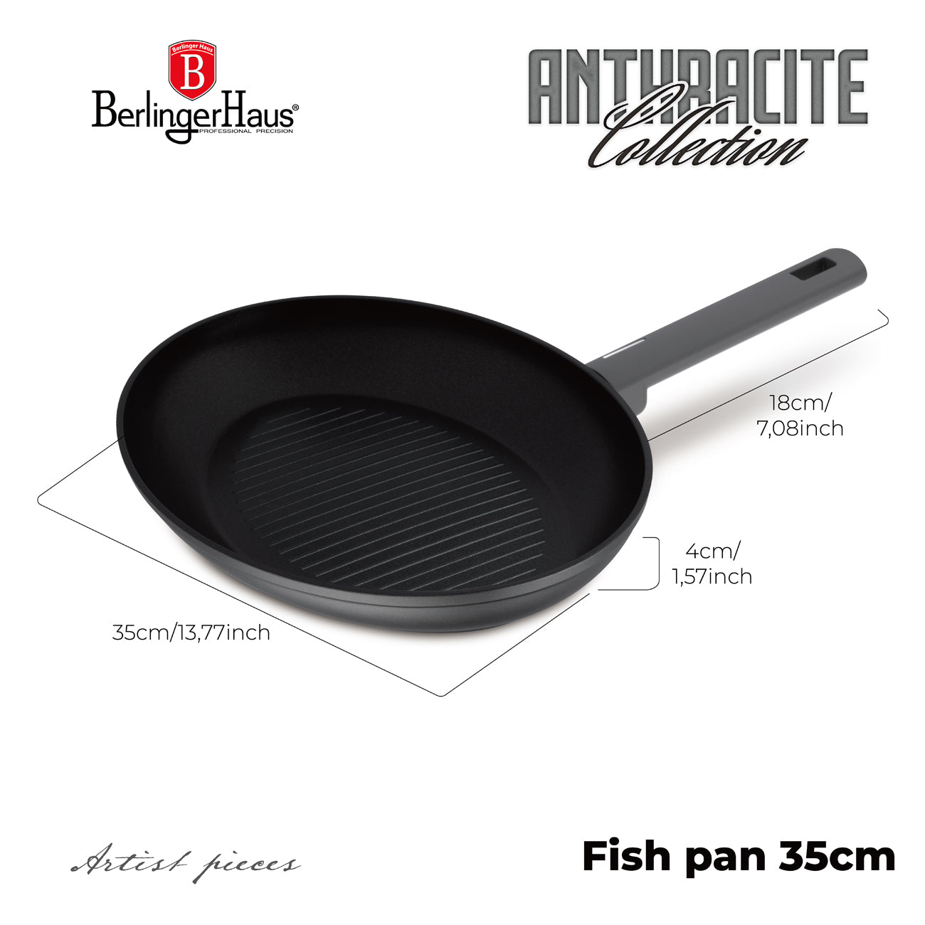 Berlinger Haus 35cm Titan Pro Non-Stick Coating Fish Pan – Anthracite