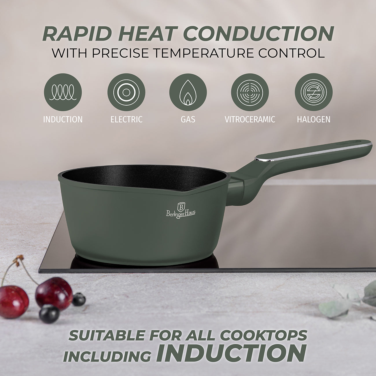 Berlinger Haus 16cm Non Stick Titan Pro Coating Sauce Pan - Matt Green