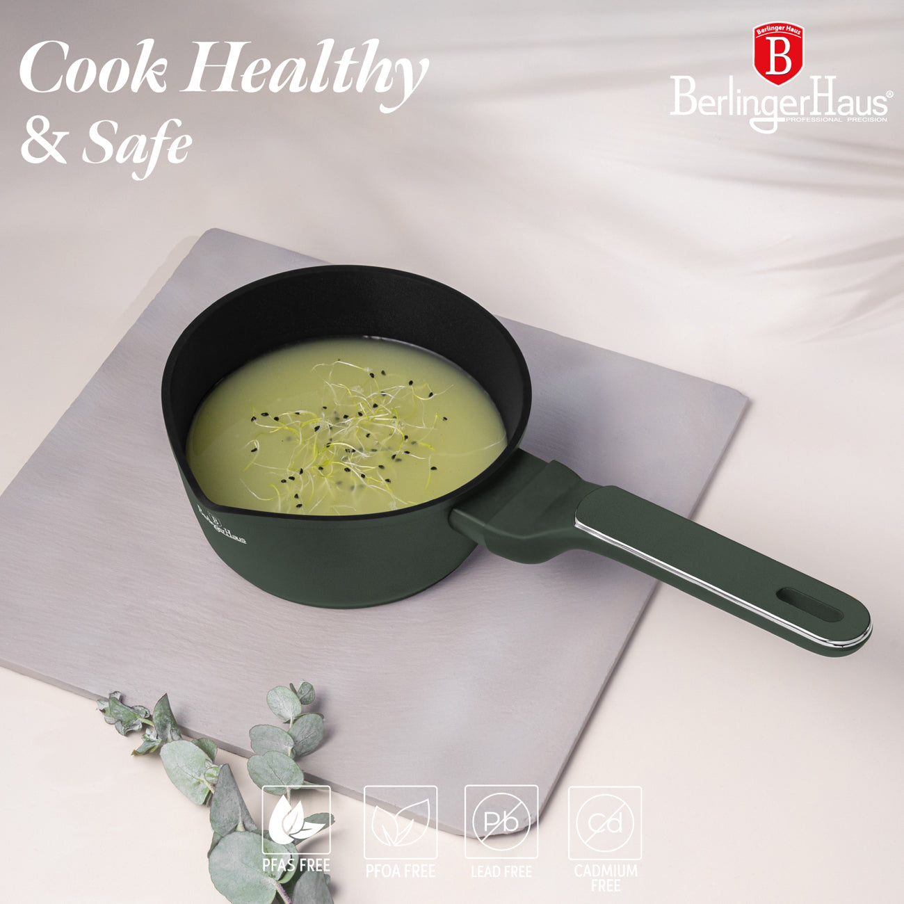 Berlinger Haus 16cm Non Stick Titan Pro Coating Sauce Pan - Matt Green
