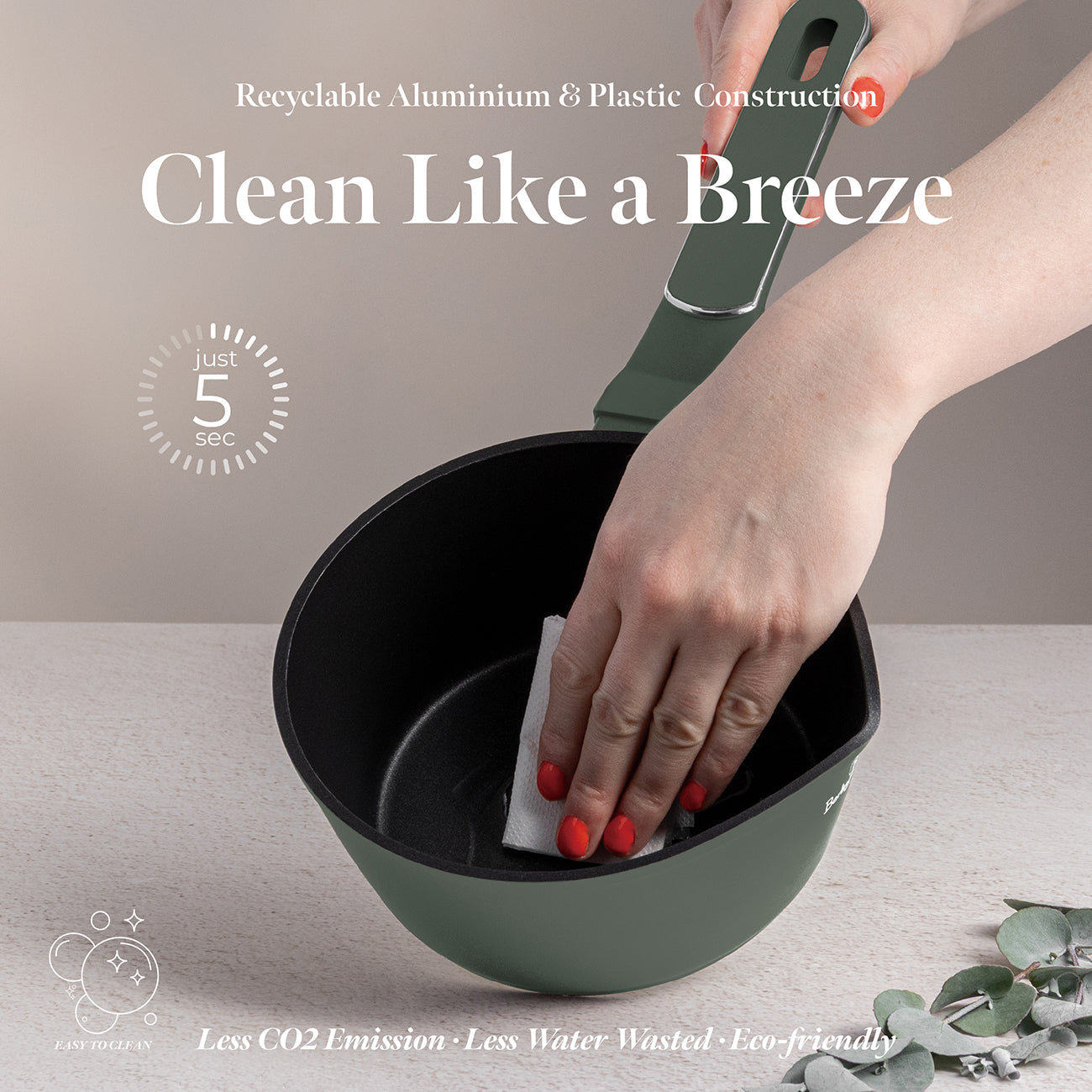 Berlinger Haus 16cm Non Stick Titan Pro Coating Sauce Pan - Matt Green