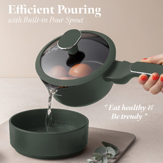 Berlinger Haus 16cm Non Stick Titan Pro Coating Sauce Pan with Lid - Matt Green