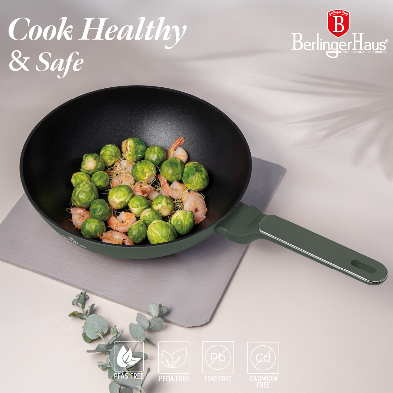Berlinger Haus 28cm Titan Pro Non-Stick Coating Wok - Matt Green