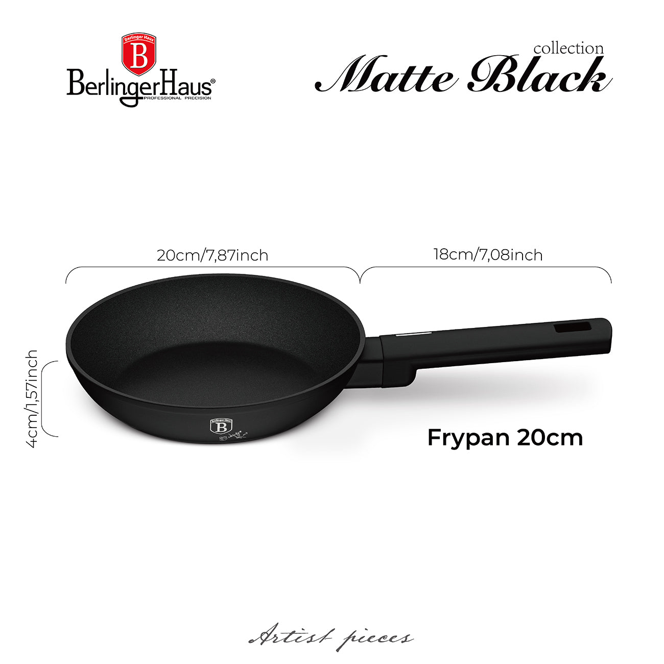 Berlinger Haus 20cm Titan Pro Non-Stick Coating Frypan – Matte Black