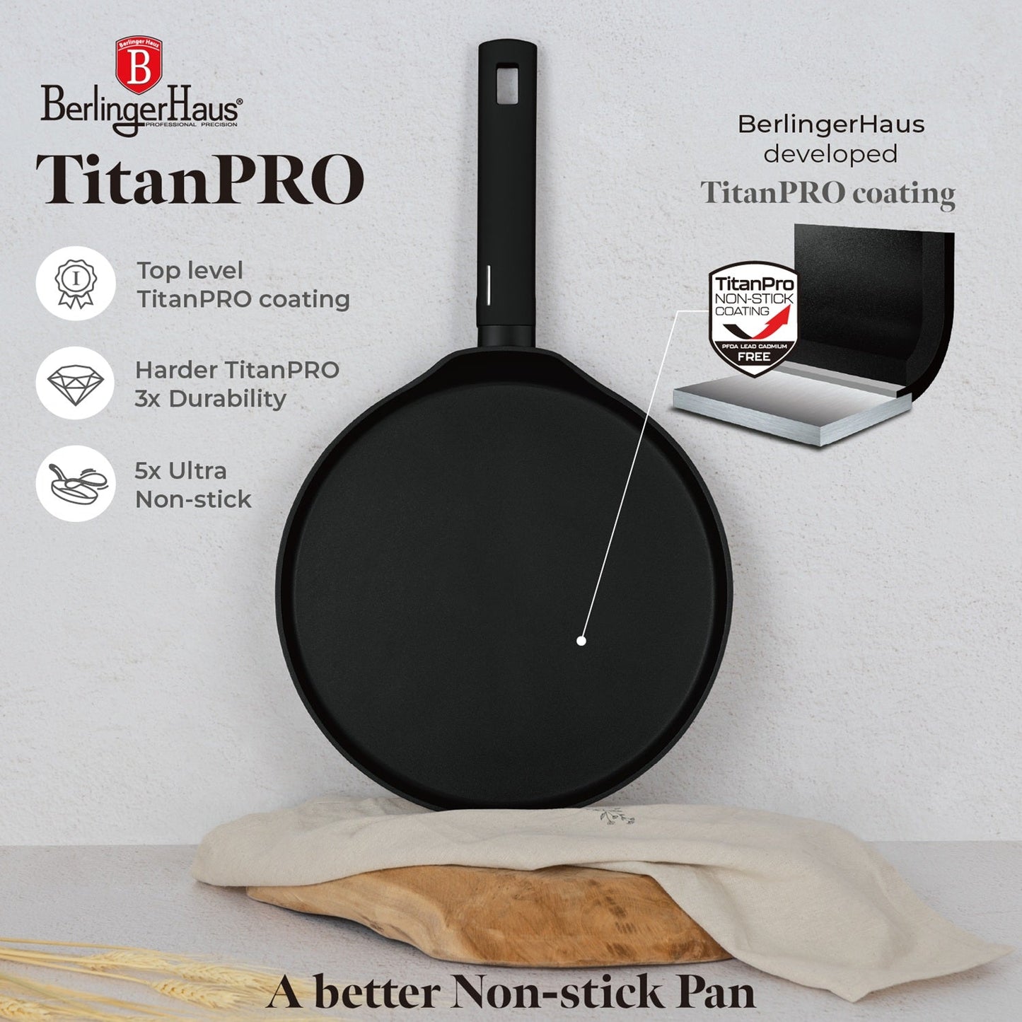 Berlinger Haus 28cm Titan Pro Non-Stick Coating Pancake Pan – Matte Black