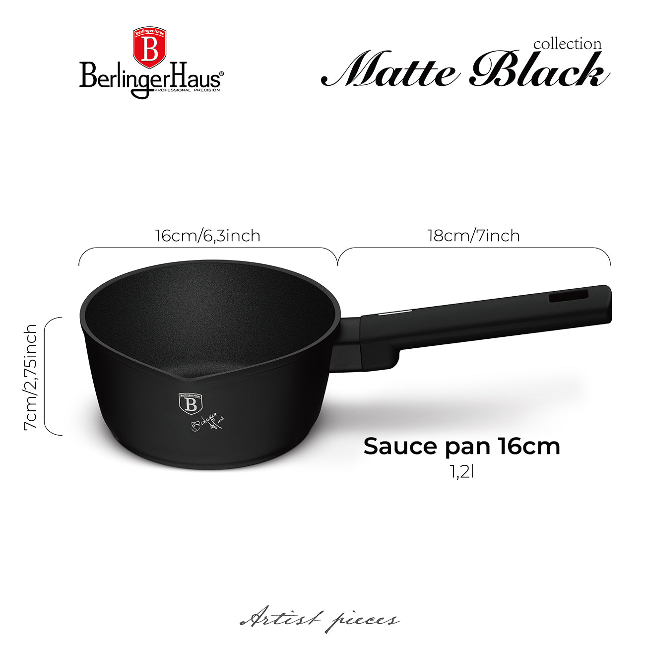Berlinger Haus 16cm Titan Pro Non-Stick Coating Saucepan – Matte Black