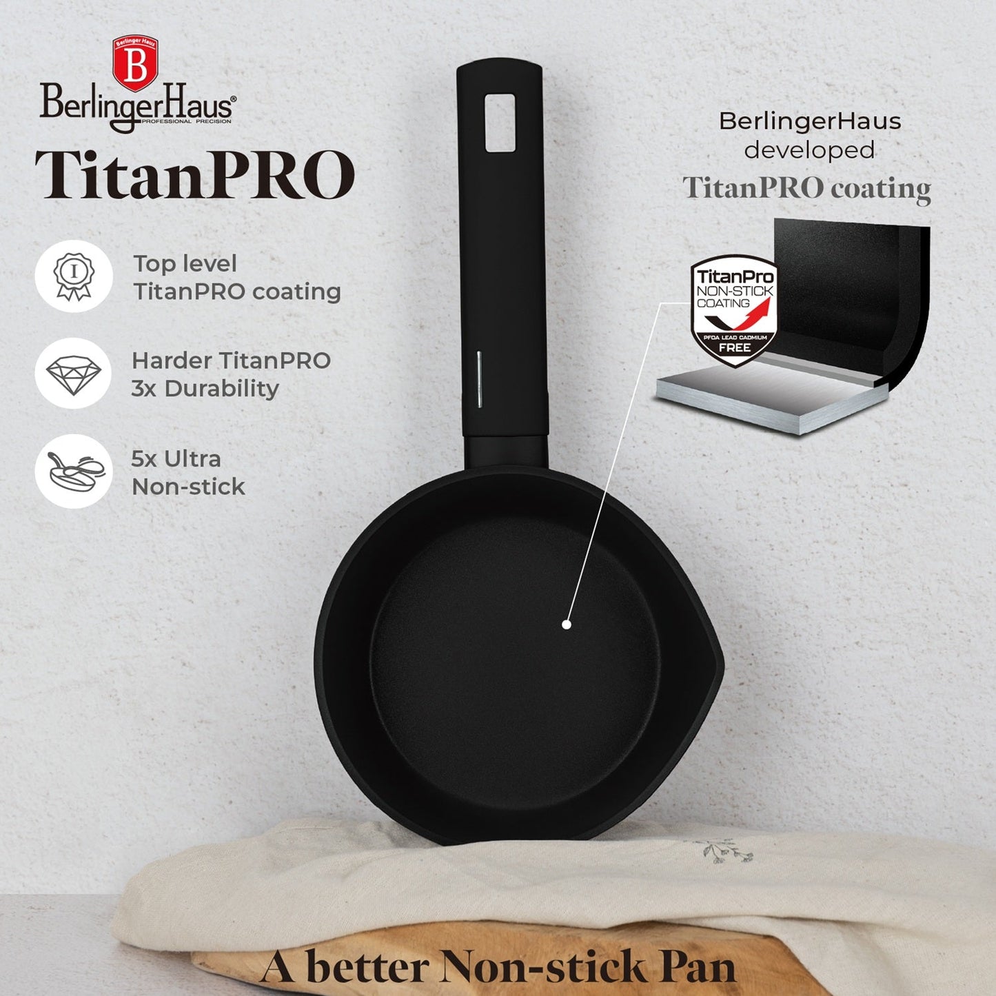 Berlinger Haus 16cm Titan Pro Non-Stick Coating Saucepan – Matte Black