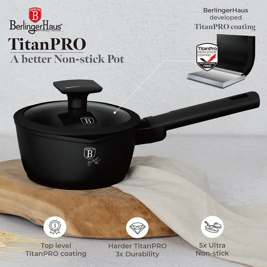 Berlinger Haus 16cm Titan Pro Non-Stick Coating Saucepan with Lid – Matte Black