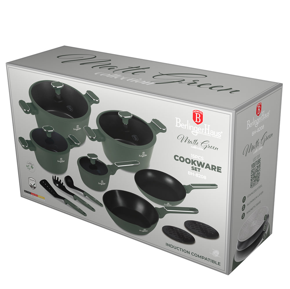 Berlinger Haus 15-Piece Titan Pro Non-Stick Coating Casserole - Matt Green