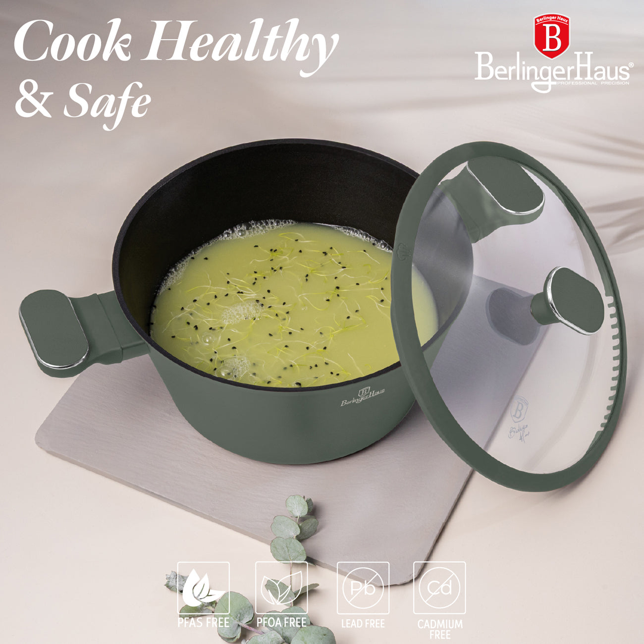 Berlinger Haus 15-Piece Titan Pro Non-Stick Coating Casserole - Matt Green