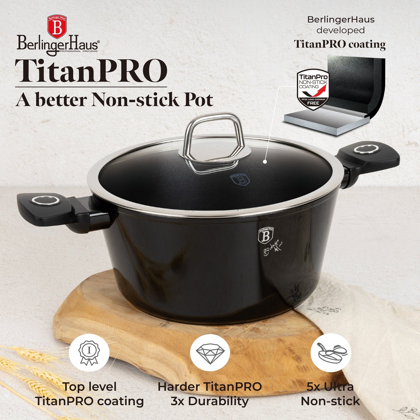 Berlinger Haus 15-Piece Non Stick Titan Pro Coating Cookware Set - Black Vintage