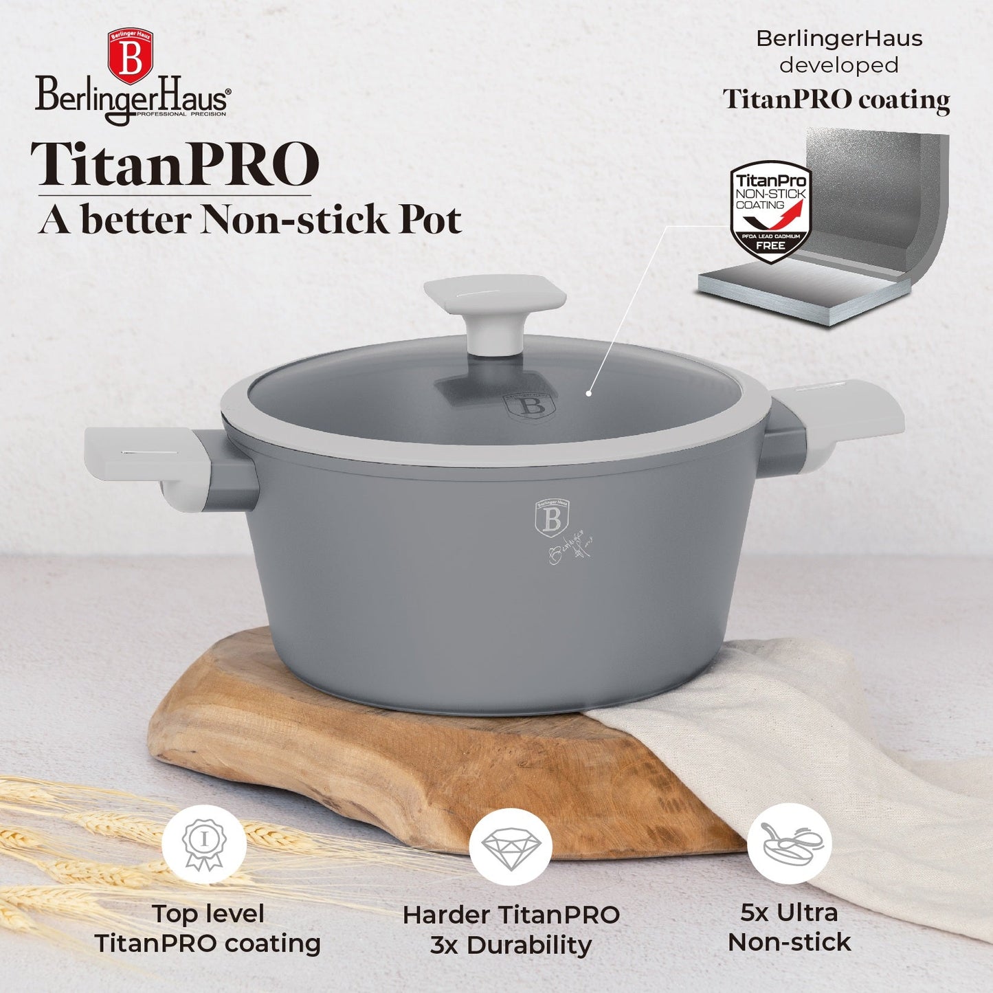 Berlinger Haus 15-Piece Non Stick Titan Pro Coating Cookware Set - Aspen Collection