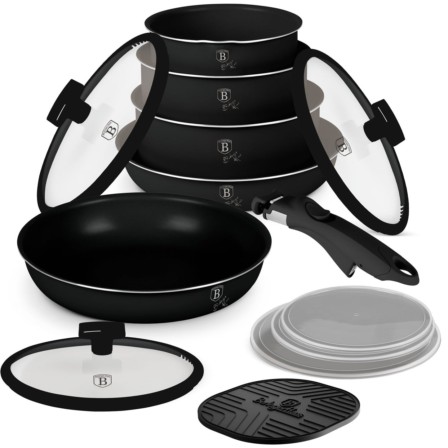 Berlinger Haus 13-Piece Titan Pro Non Stick Coating Oven Safe Cookware Set - Matte Black