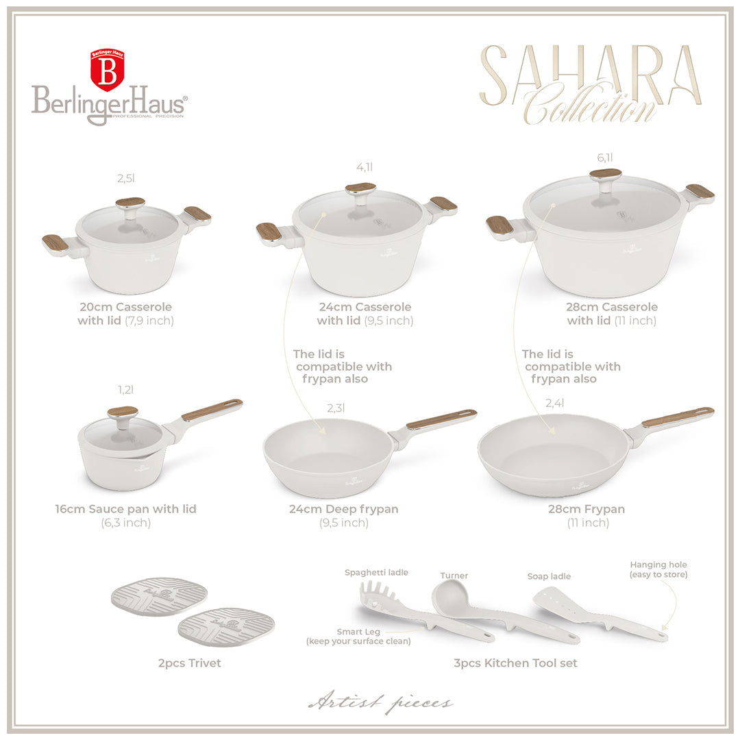 Berlinger Haus 15-Piece Titan Pro Non-Stick Coating Cookware Set - Sahara Nordic