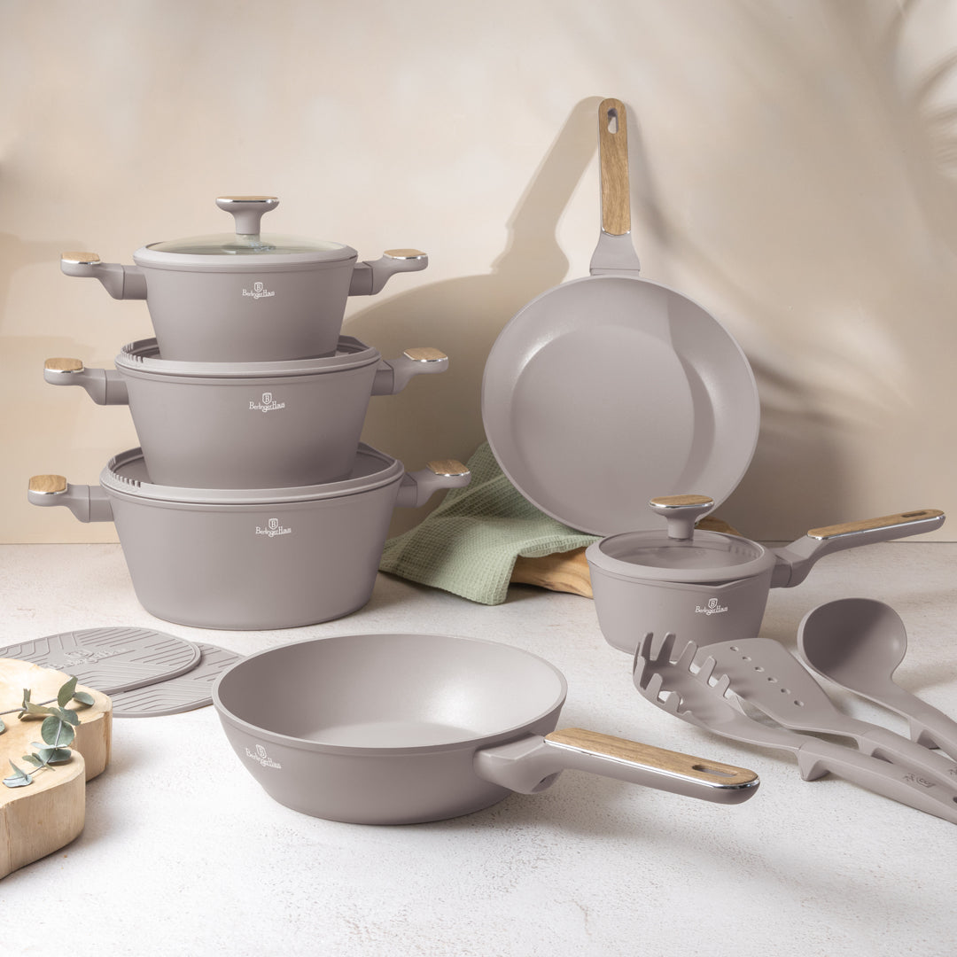 Berlinger Haus 15-Piece Titan Pro Non-Stick Coating Cookware Set - Taupe Nordic