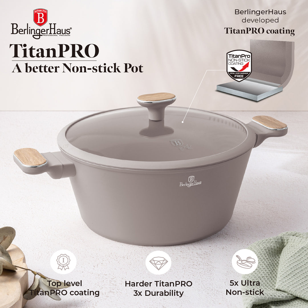 Berlinger Haus 15-Piece Titan Pro Non-Stick Coating Cookware Set - Taupe Nordic
