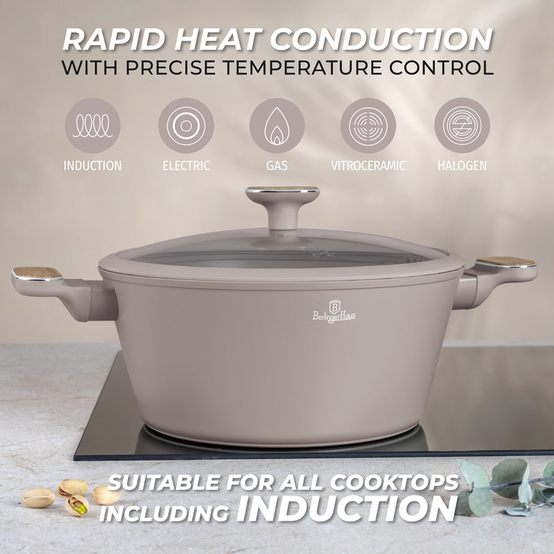 Berlinger Haus 15-Piece Titan Pro Non-Stick Coating Cookware Set - Taupe Nordic