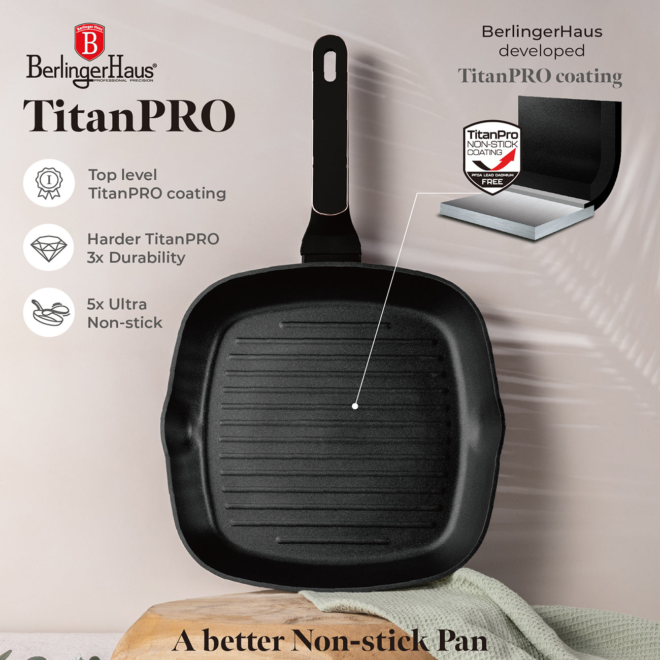 Berlinger Haus 3-Piece Titan Pro Non-Stick Coating Frypan Set - Black Rose