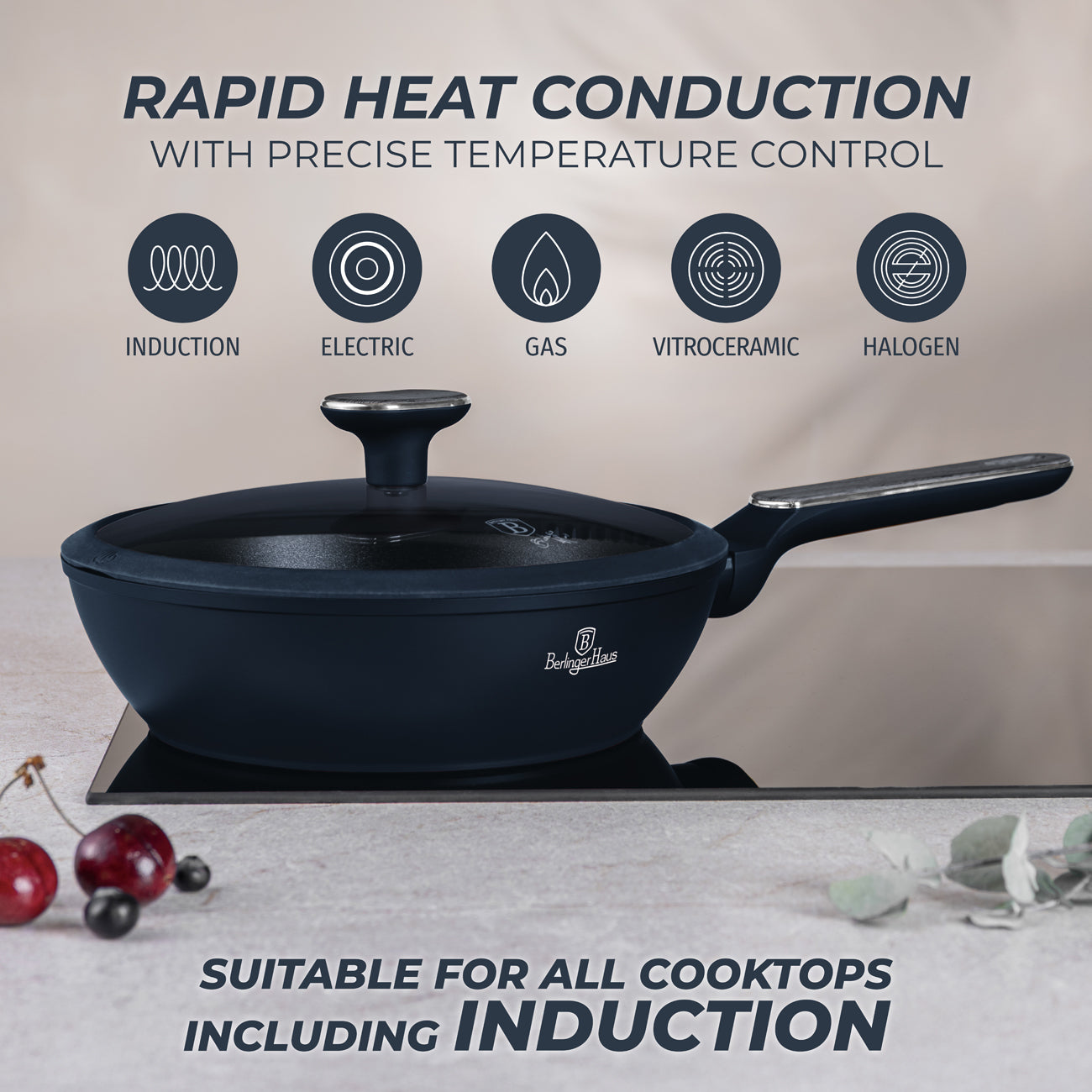 Berlinger Haus 24cm Titan Pro Non-Stick Coating Deep Frypan with Lid – Deep Sea