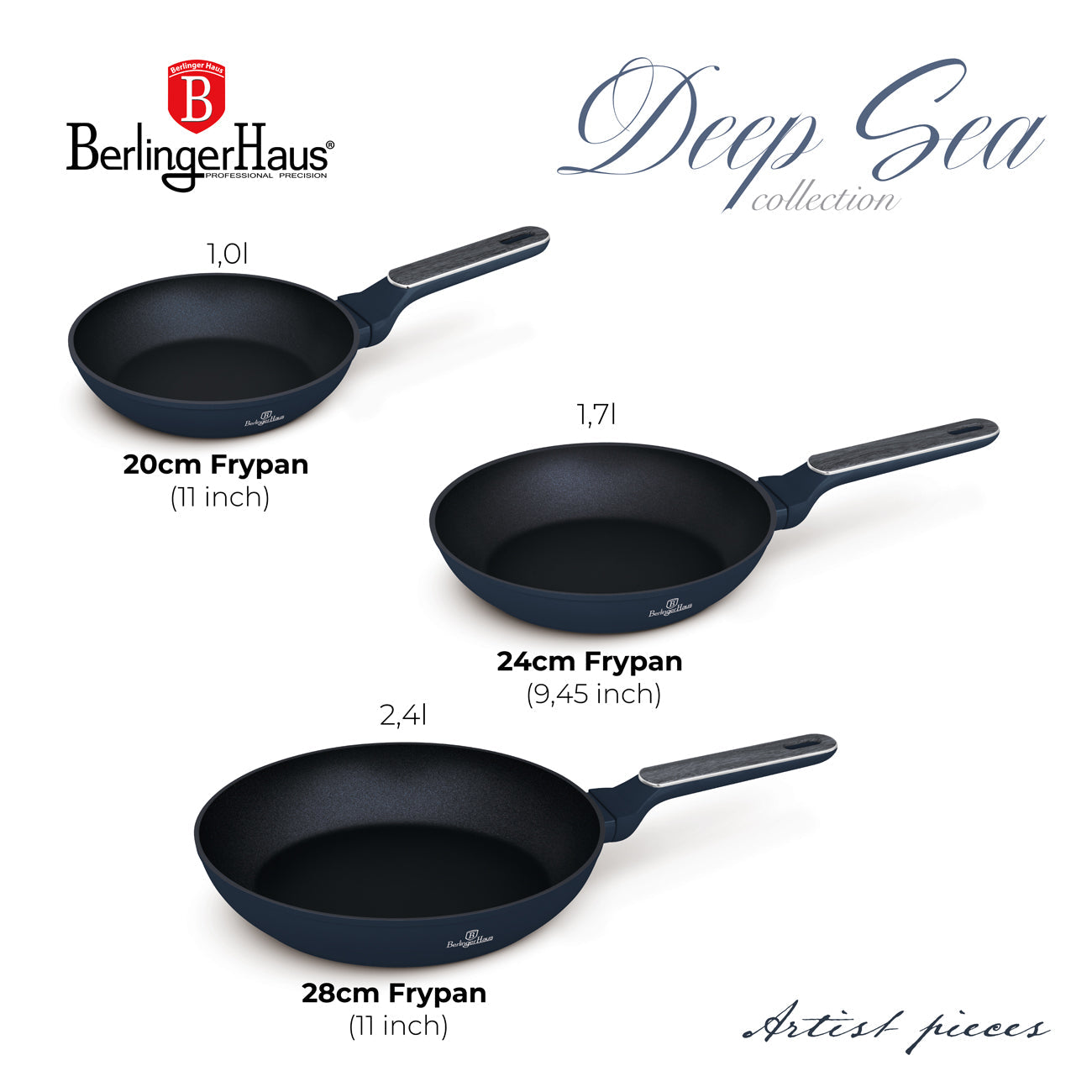 Berlinger Haus 3-Piece Titan Pro Non-Stick Coating Frypan Set – Deep Sea