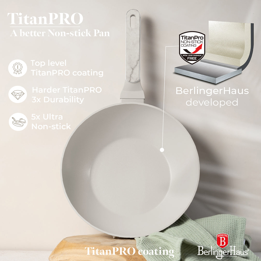 Berlinger Haus 28cm Titan Pro Non-Stick Coating Wok - Sahara Marble