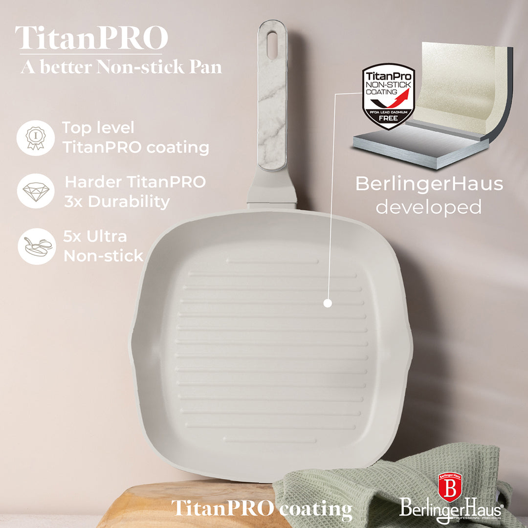 Berlinger Haus 28cm Titan Pro Non-Stick Coating Grill Pan - Sahara Marble