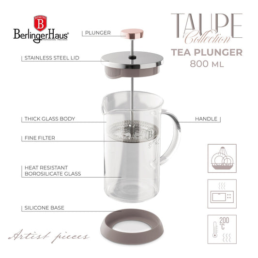 Berlinger Haus 800ml Coffee & Tea Plunger – Taupe