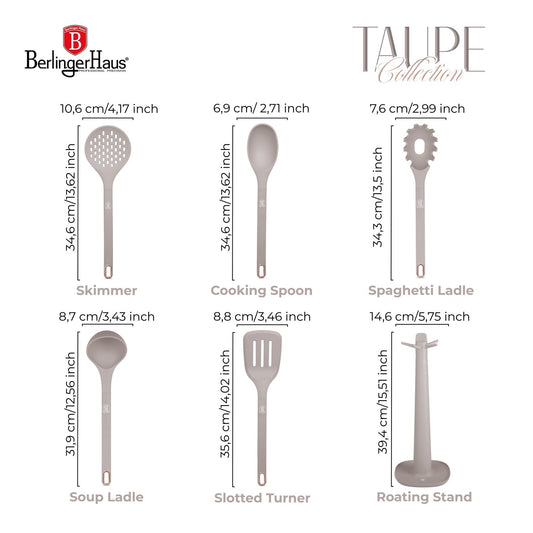 Berlinger Haus 6-Piece Non-Stick Kitchen Tool Set with Stand – Taupe