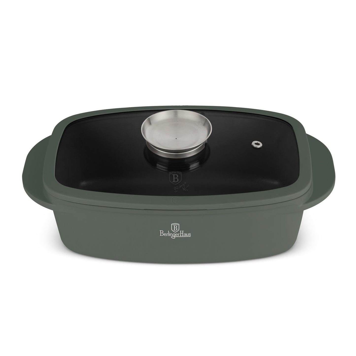 Berlinger Haus Roaster with Glass Lid & Aroma Knob – Ø32 cm – 6L – Matt Green