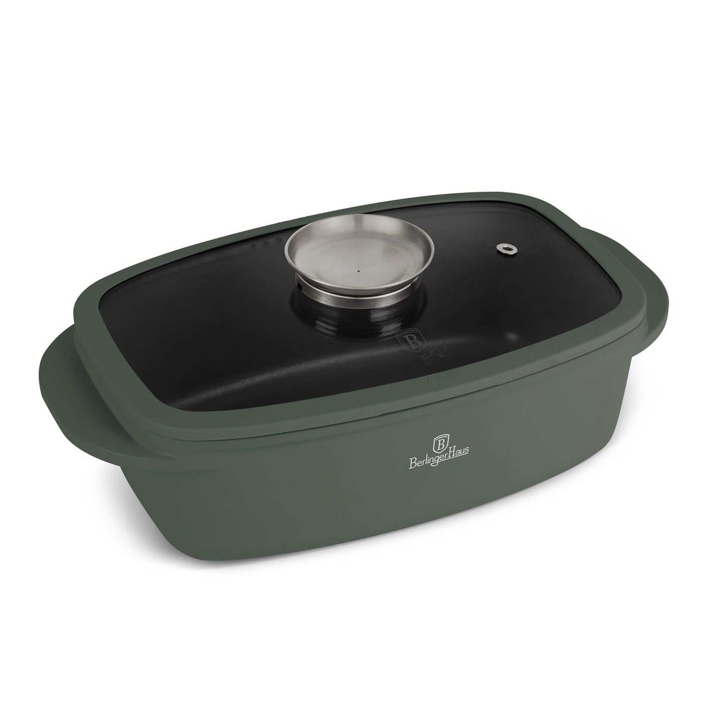 Berlinger Haus Roaster with Glass Lid & Aroma Knob – Ø32 cm – 6L – Matt Green