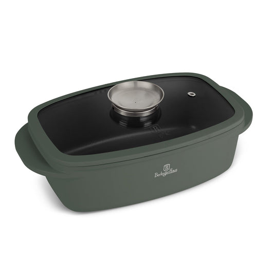 Berlinger Haus Roaster with Glass Lid & Aroma Knob – Ø32 cm – 6L – Matt Green