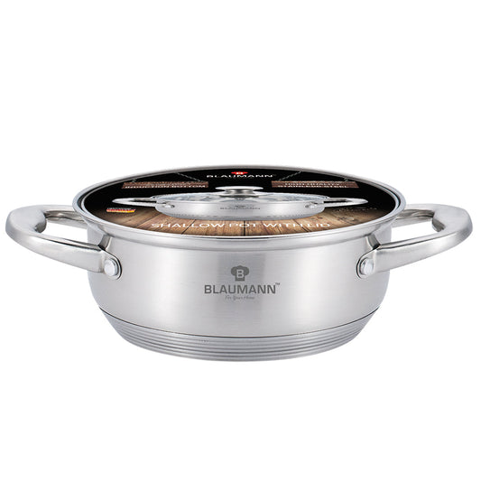 Blaumann 28cm Stainless Steel Shallow Pot - Satin Gourmet Line