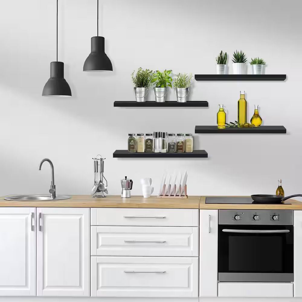 Boudoir Wood Floating Shelves – 4-Piece Set (Black)