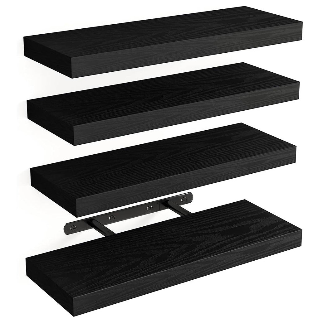 Boudoir Wood Floating Shelves – 4-Piece Set (Black)