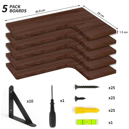 Boudoir Corner Wall Shelves – 5-Piece Graduated Set (Brown)