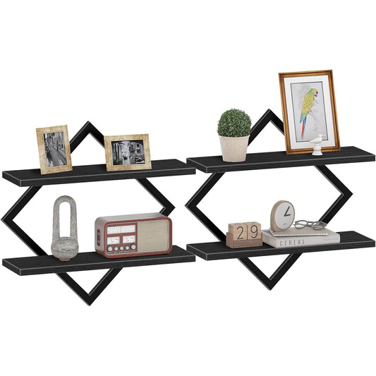 Boudoir Wall-Mounted Shelf with Diamond Lattice Frame (Black)