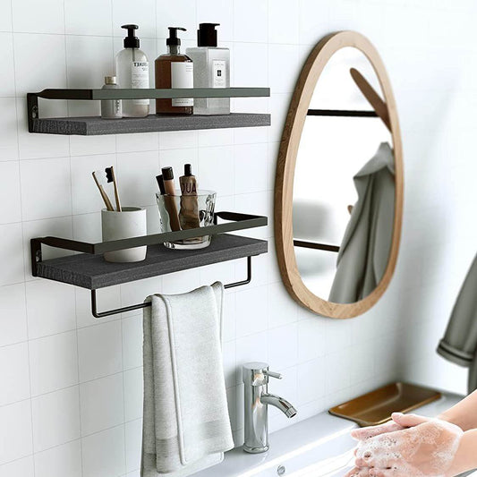 Boudoir Rimmed Floating Shelves with Rail – 3-Piece Set (Black)