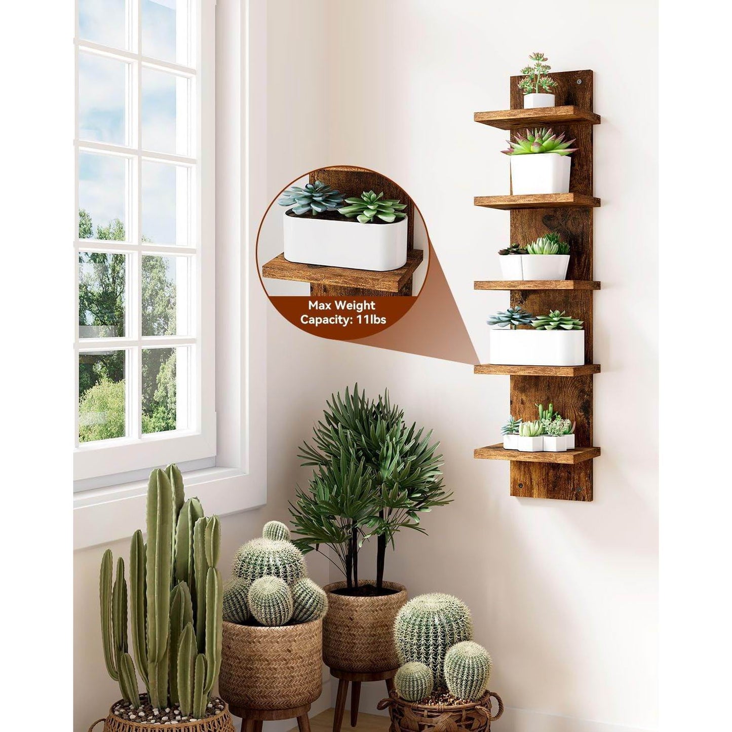 Boudoir 5-Tier Zigzag Wall Shelf (Brown)