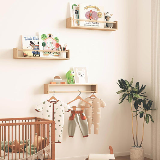 Boudoir Bow-Front Ledge Shelves with Rail – 3-Piece Set (Natural)