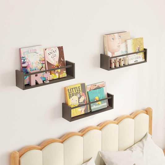 Boudoir Bow-Front Ledge Shelves with Rail – 3-Piece Set (Brown)
