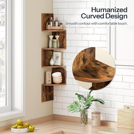 Boudoir 5-Tier Corner Wall Shelf (Brown)