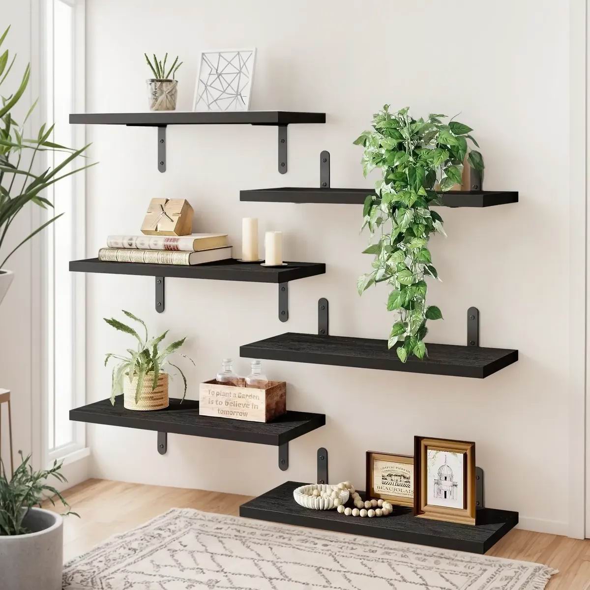 Boudoir Wood Floating Shelves – 6-Piece Set (Black)