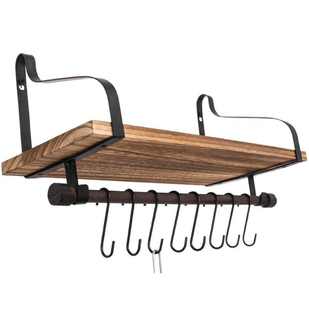 Boudoir Wall Shelf with Hanging Rail & S-Hooks (Brown)