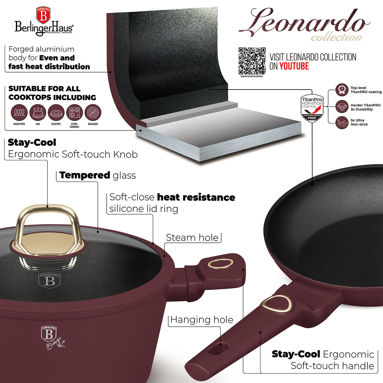 Berlinger Haus 20cm Titan Pro Non-Stick Coating Casserole - Leonardo